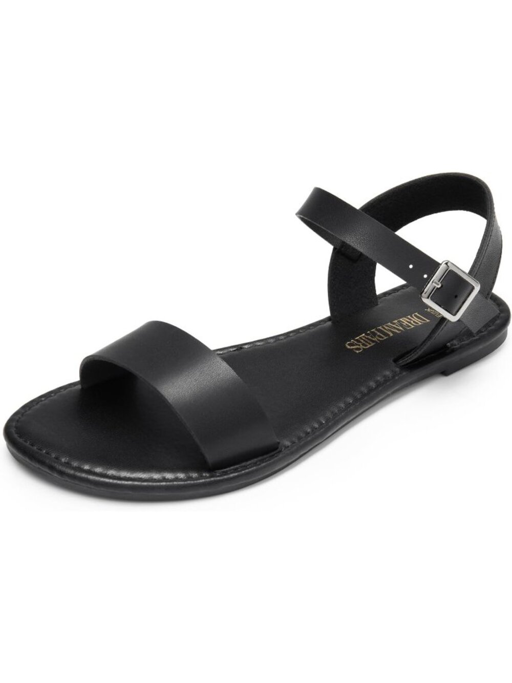 Women's Black Summer Ankle Strap Open Toes One Band Buckle Non-Slip Flat Sandals